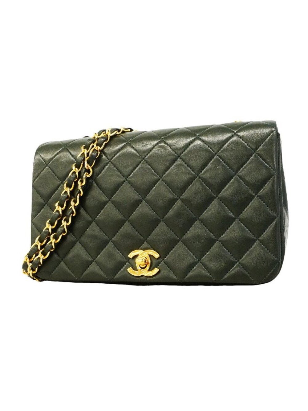 Chanel Shoulder Bag Quilted Lambskin Green Gold